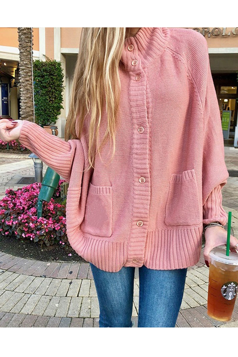 Women Lovely Warm Bat Sleeve Solid Color Cardigan