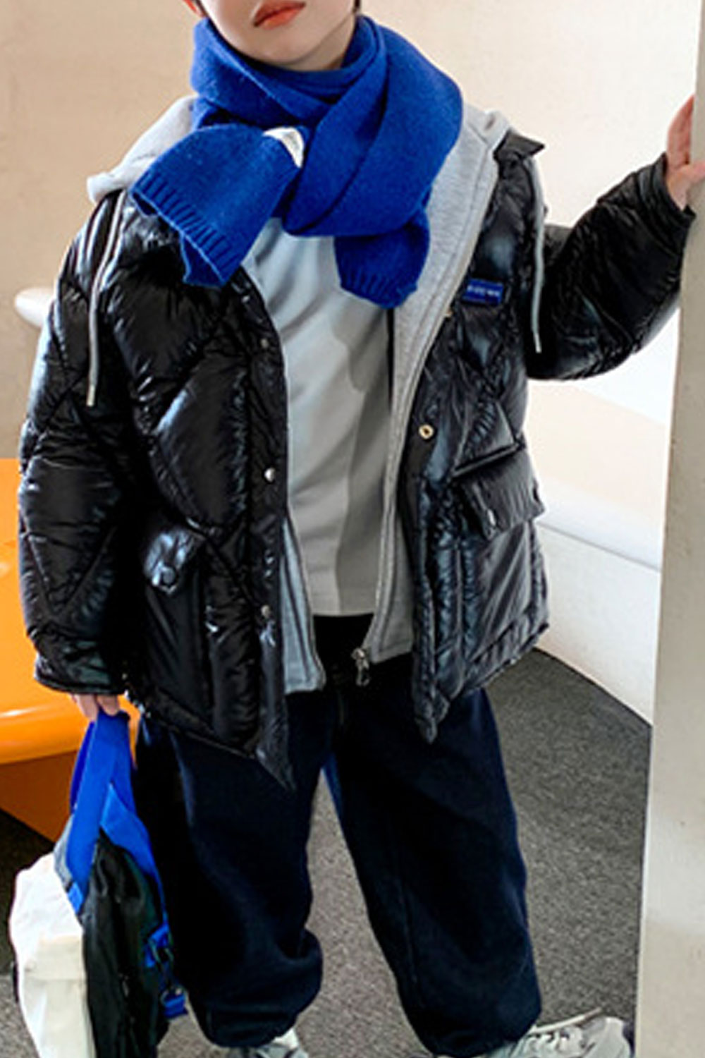 Kids Boys Shining Big Pockets Padded Jacket