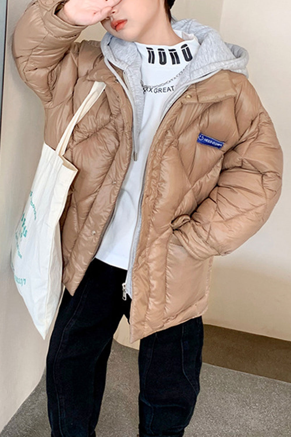 Kids Boys Shining Big Pockets Padded Jacket
