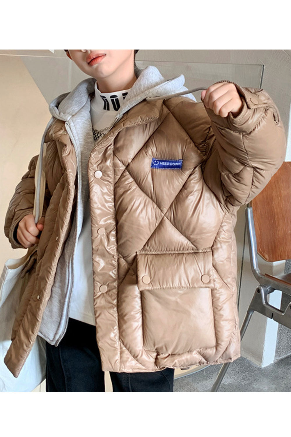Kids Boys Shining Big Pockets Padded Jacket