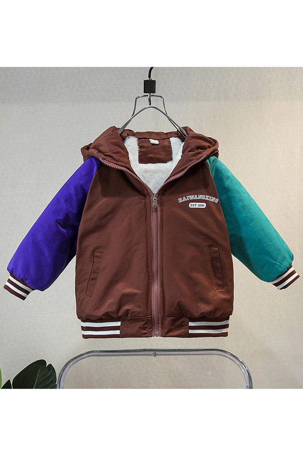 Kid Boys Solid Fleece Hooded Padded Jacket
