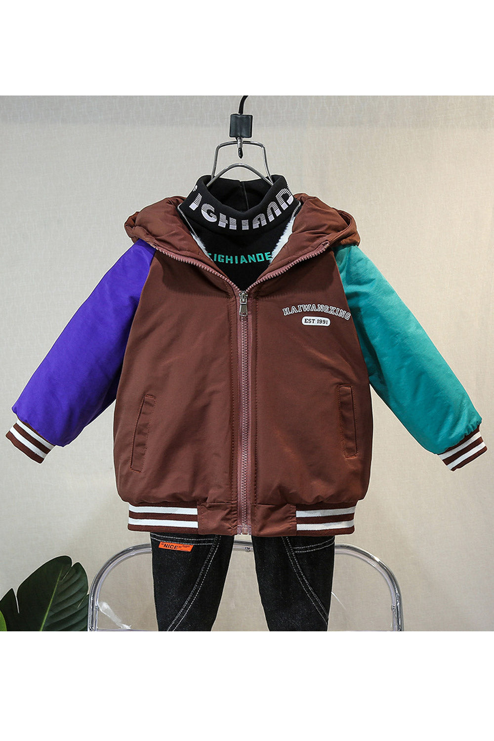 Kid Boys Solid Fleece Hooded Padded Jacket