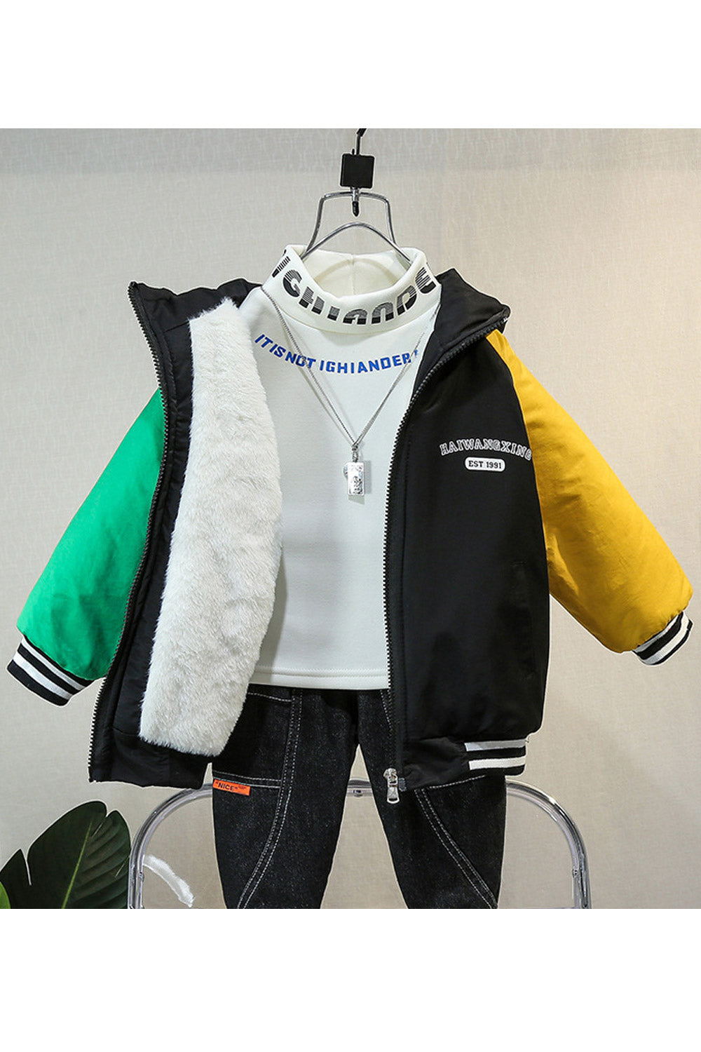 Kid Boys Solid Fleece Hooded Padded Jacket