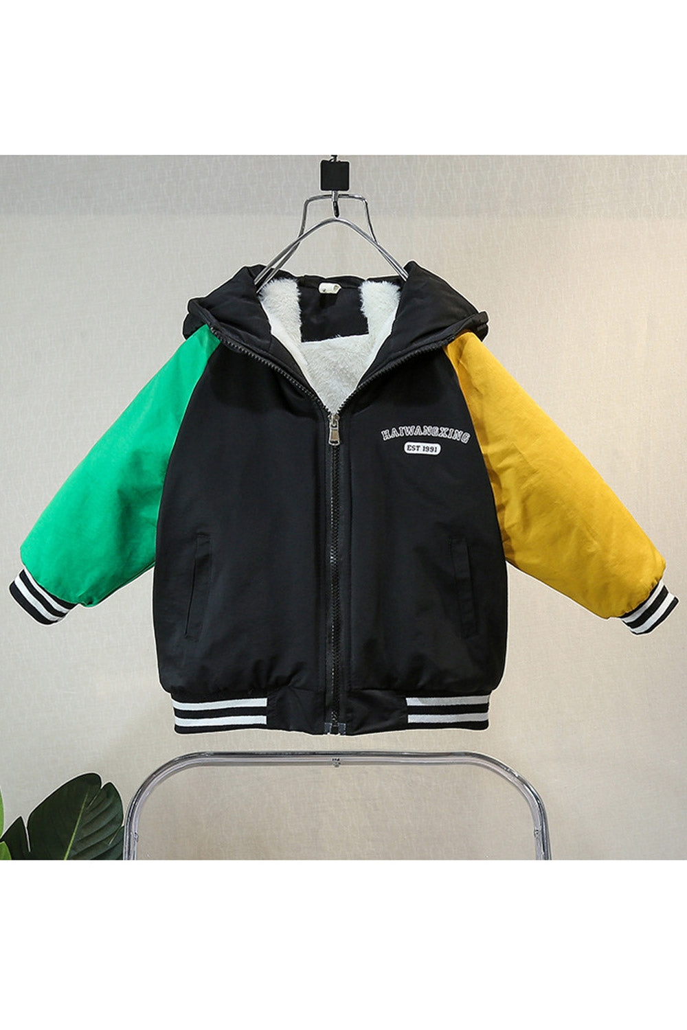 Kid Boys Solid Fleece Hooded Padded Jacket