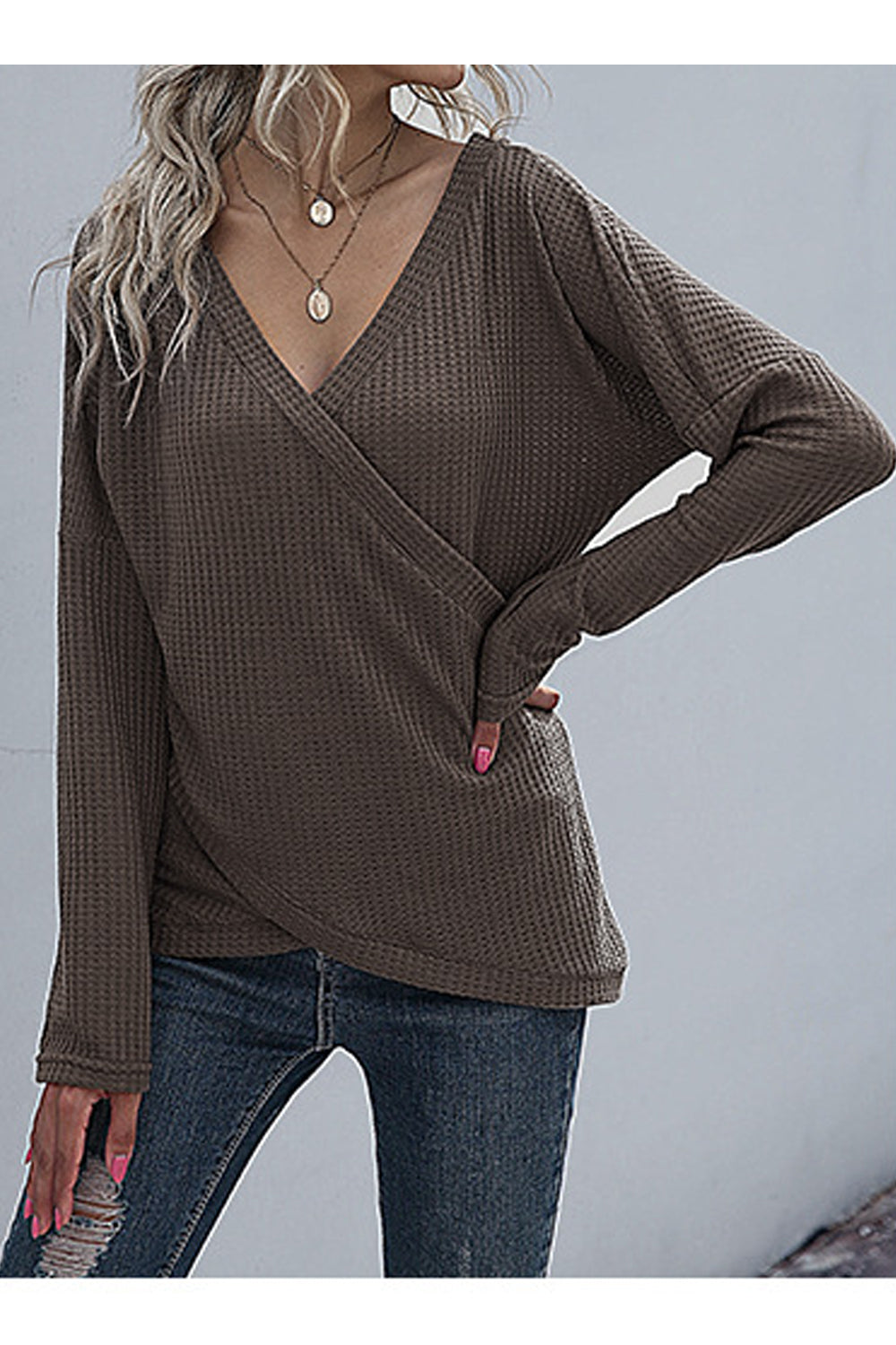 Women Elegant V-Neck Long Sleeve Knitted Solid Pattern Warm Winter Cardigan