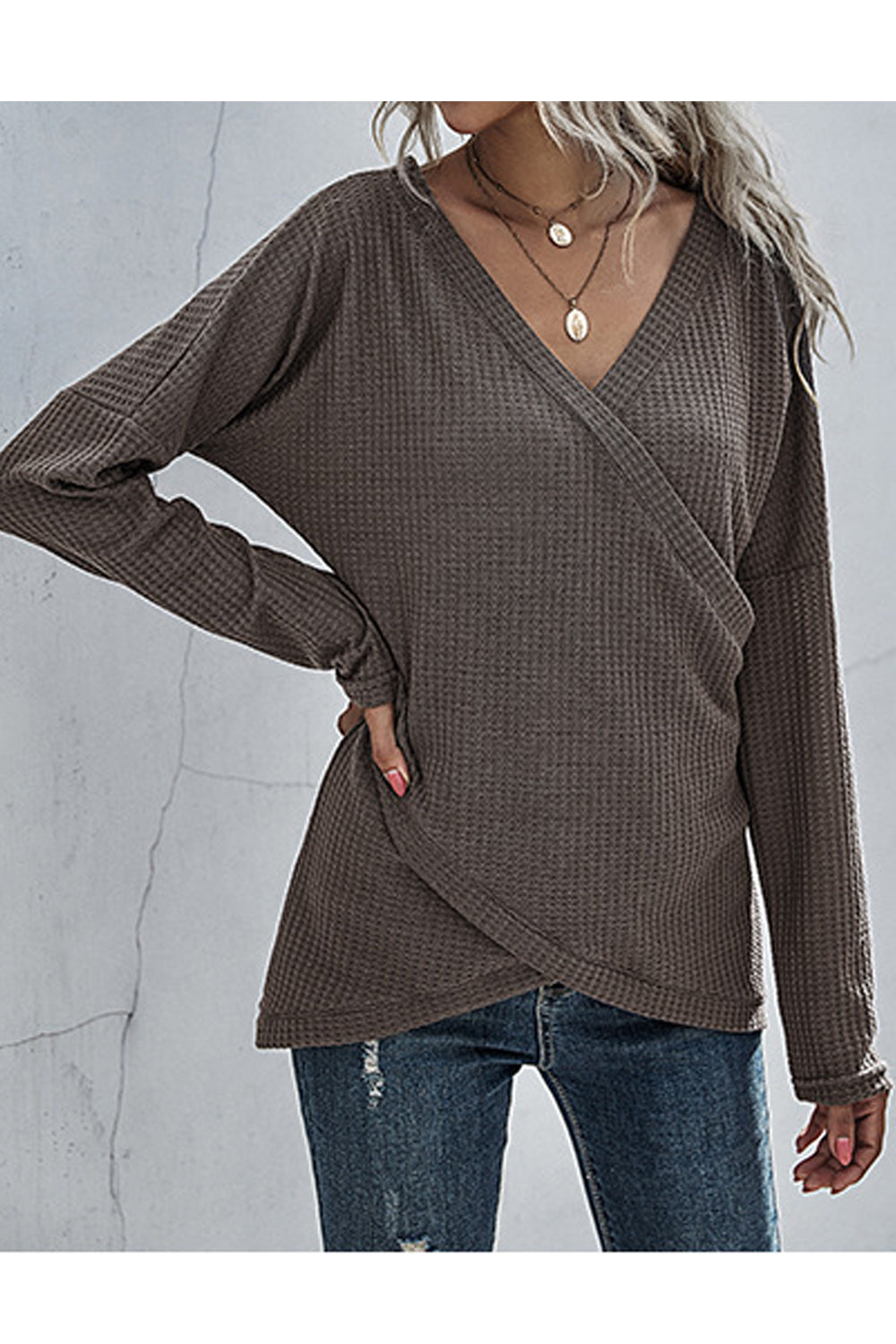Women Elegant V-Neck Long Sleeve Knitted Solid Pattern Warm Winter Cardigan