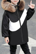 Kid Boys Fur Hoodie Zipper Down Padded Jacket