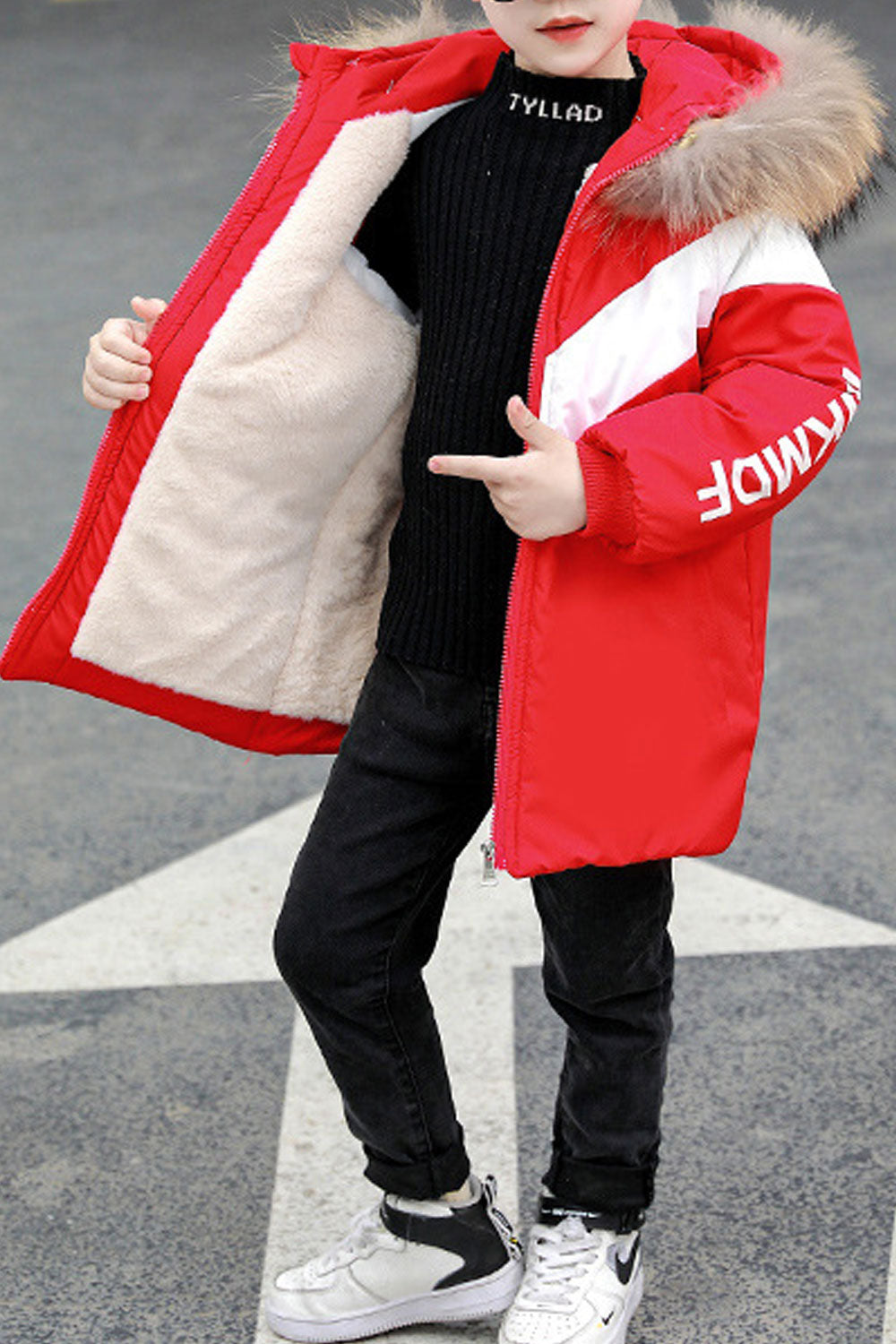 Kid Boys Fur Hoodie Zipper Down Padded Jacket
