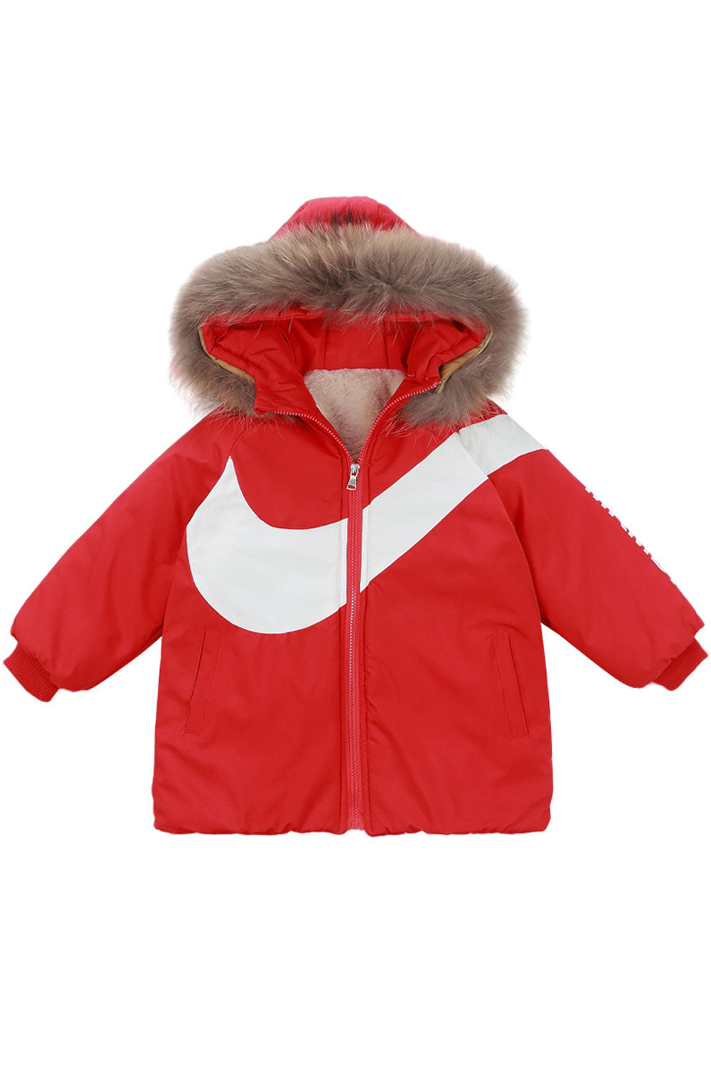 Kid Boys Fur Hoodie Zipper Down Padded Jacket