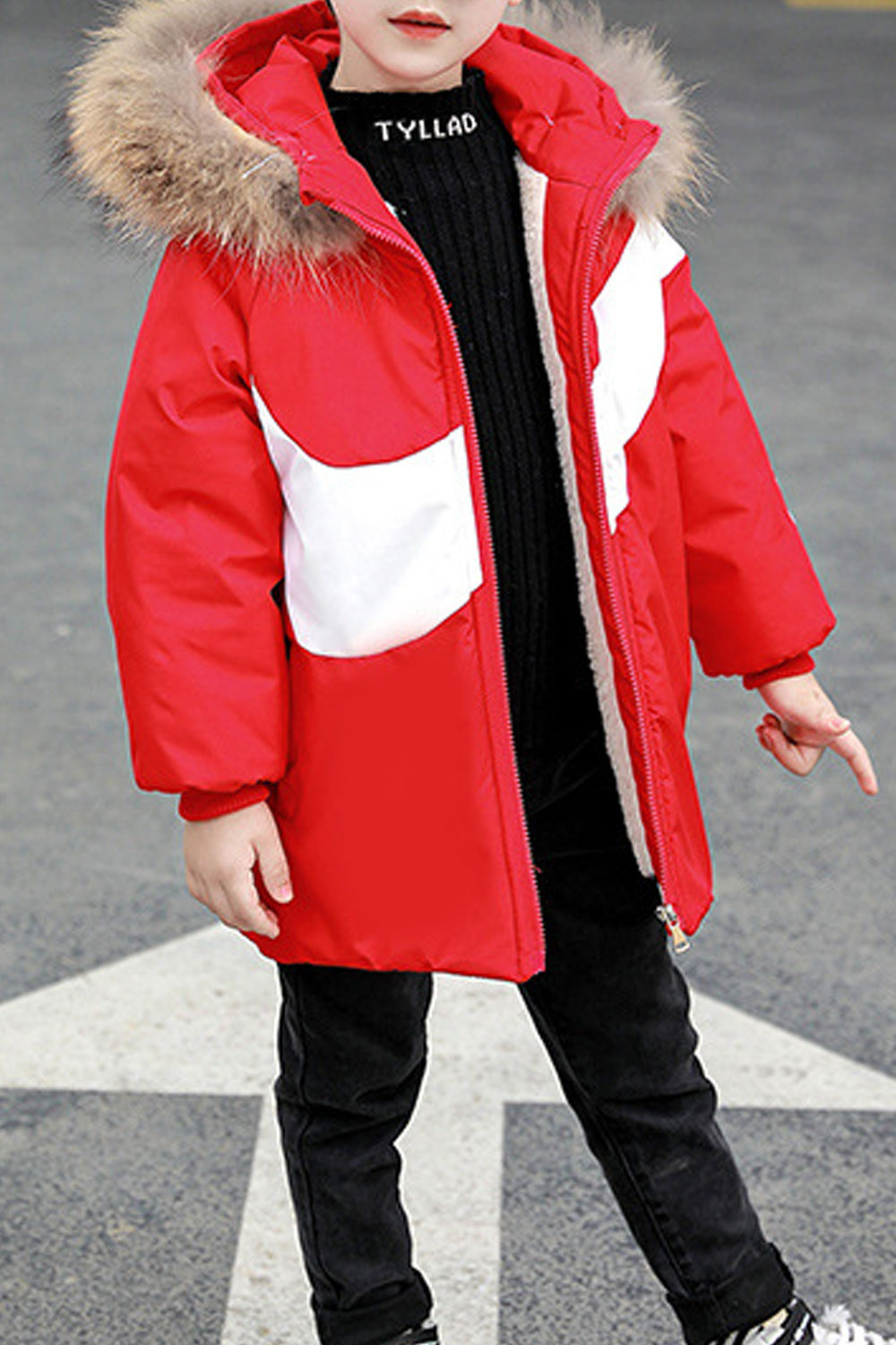 Kid Boys Fur Hoodie Zipper Down Padded Jacket