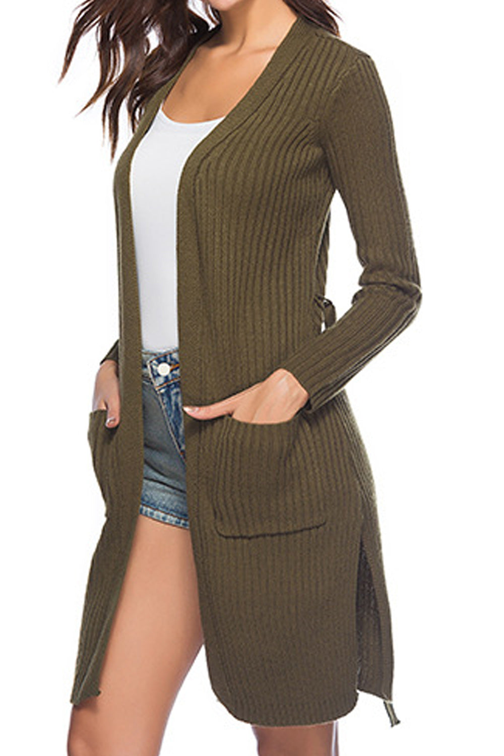 Women Winter Long Split Hem Cardigan