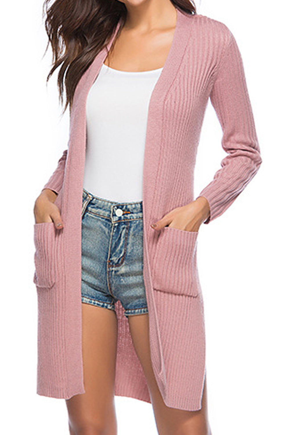 Women Winter Long Split Hem Cardigan