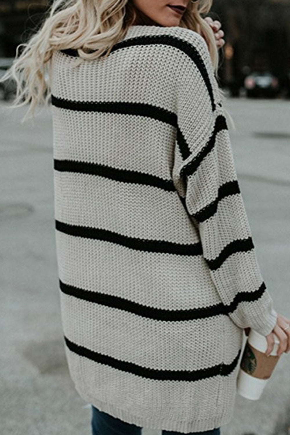 Women Thick & Warm Stripe Long Cardigan