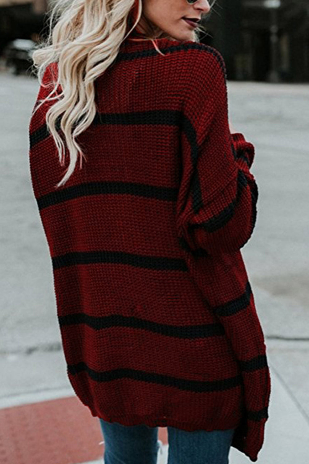 Women Thick & Warm Stripe Long Cardigan