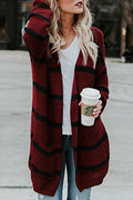 Women Thick & Warm Stripe Long Cardigan