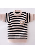 Kids Boys Exciting Ribbed Hem & Cuff Stripe Pattern Round Neck Warm Winter Sweater