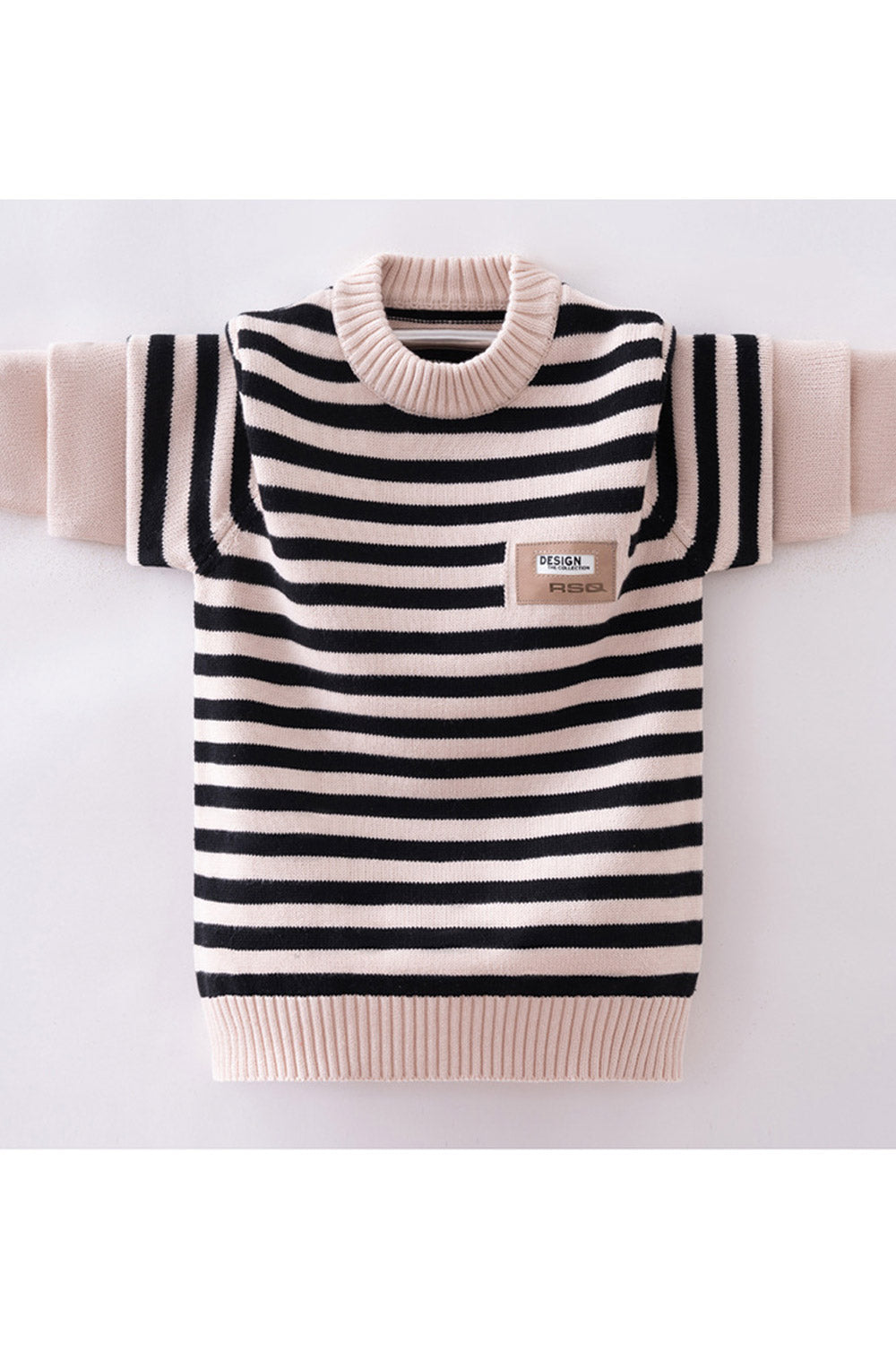 Kids Boys Exciting Ribbed Hem & Cuff Stripe Pattern Round Neck Warm Winter Sweater