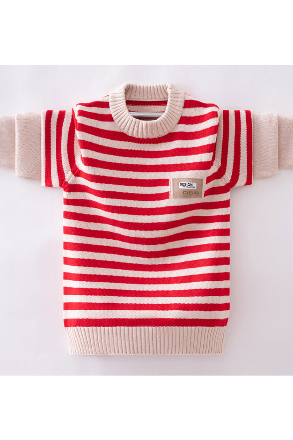 Kids Boys Exciting Ribbed Hem & Cuff Stripe Pattern Round Neck Warm Winter Sweater