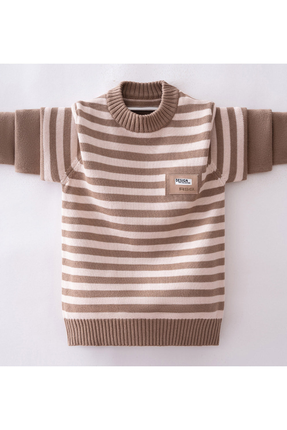 Kids Boys Exciting Ribbed Hem & Cuff Stripe Pattern Round Neck Warm Winter Sweater