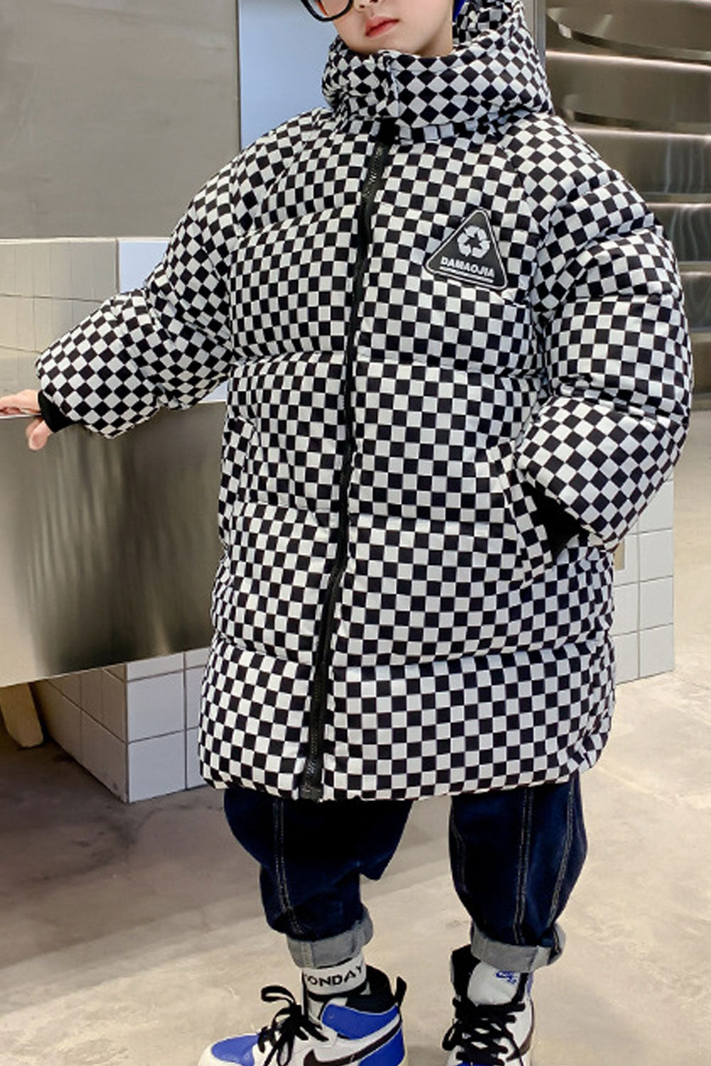 Kids Boys Cotton Plaid Padded Jacket