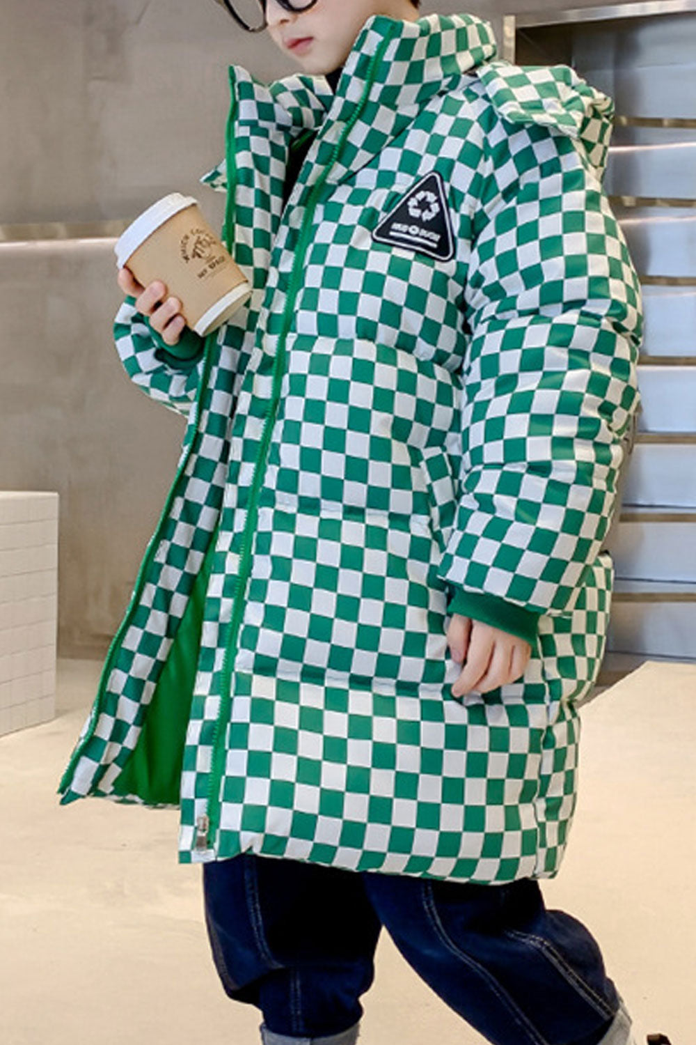 Kids Boys Cotton Plaid Padded Jacket