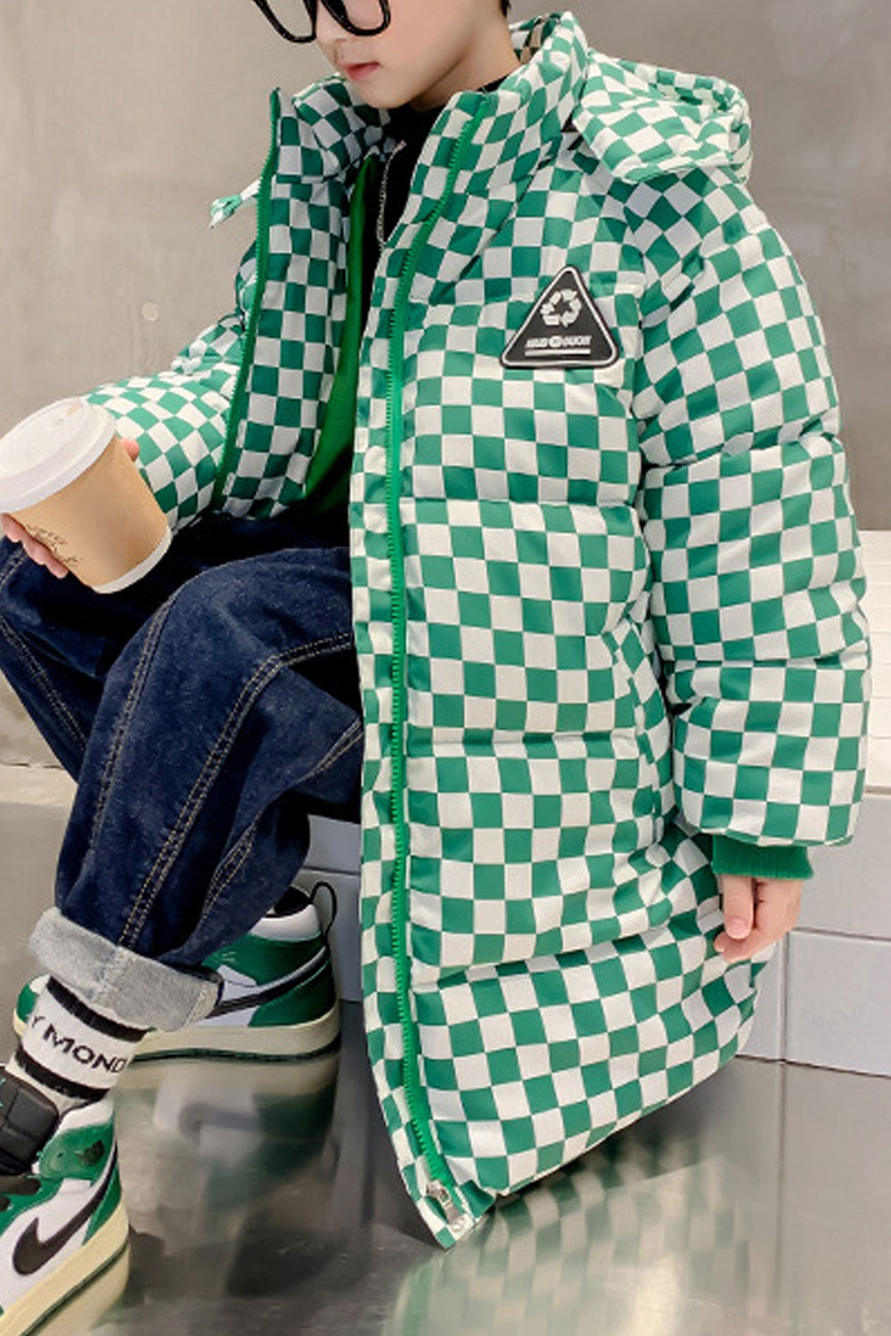 Kids Boys Cotton Plaid Padded Jacket