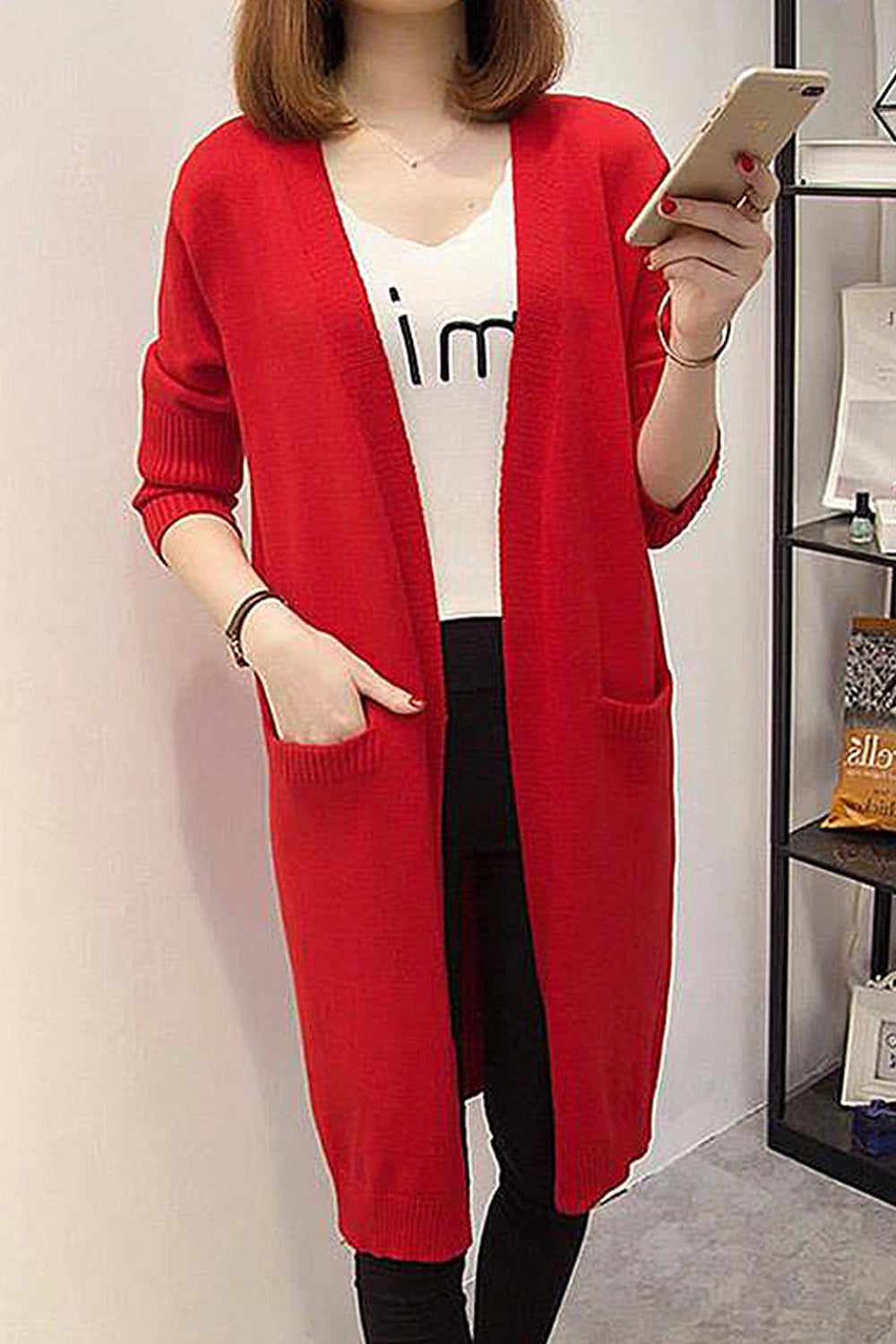 Women Beautiful Solid Color Loose Cardigan