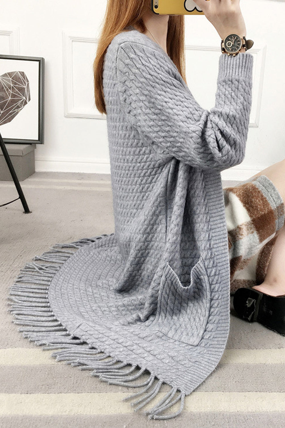 Women Lovely Long Sleeve Tassel Warm Cardigan