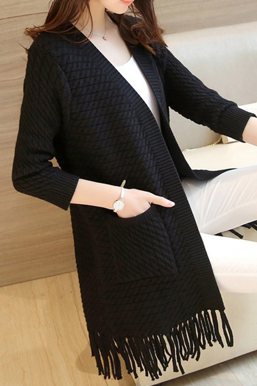 Women Lovely Long Sleeve Tassel Warm Cardigan