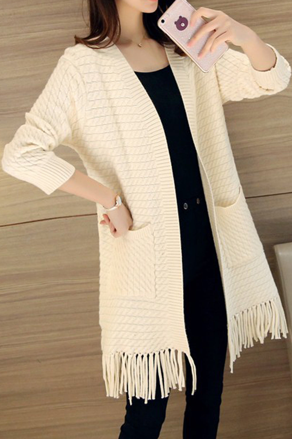 Women Lovely Long Sleeve Tassel Warm Cardigan