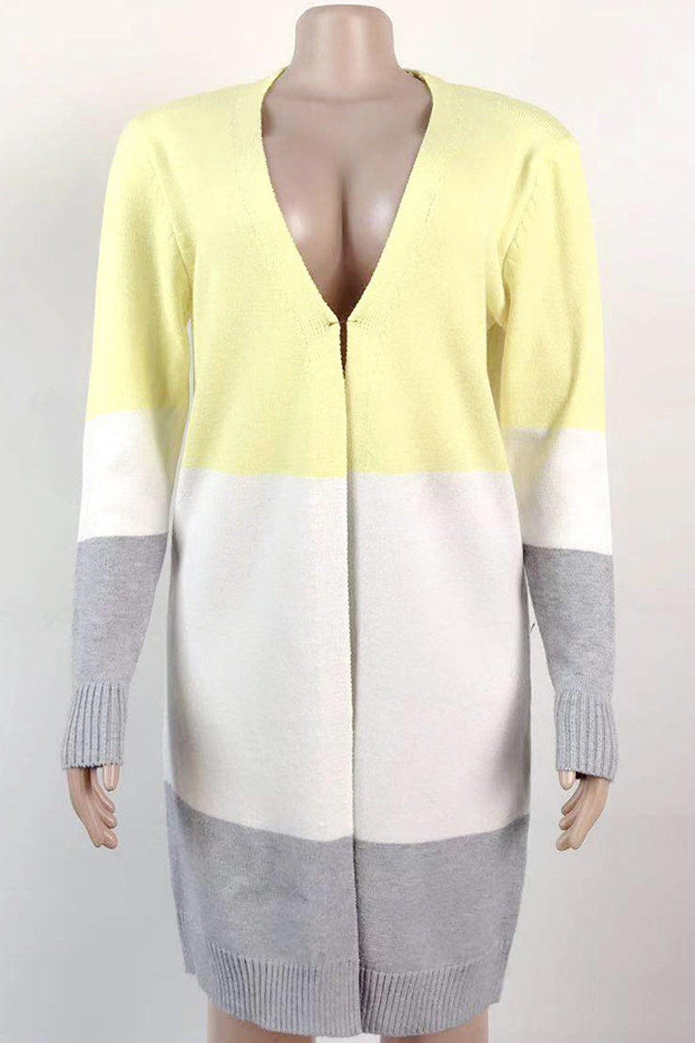 Women Dazzling Long Contrast Color Cardigan