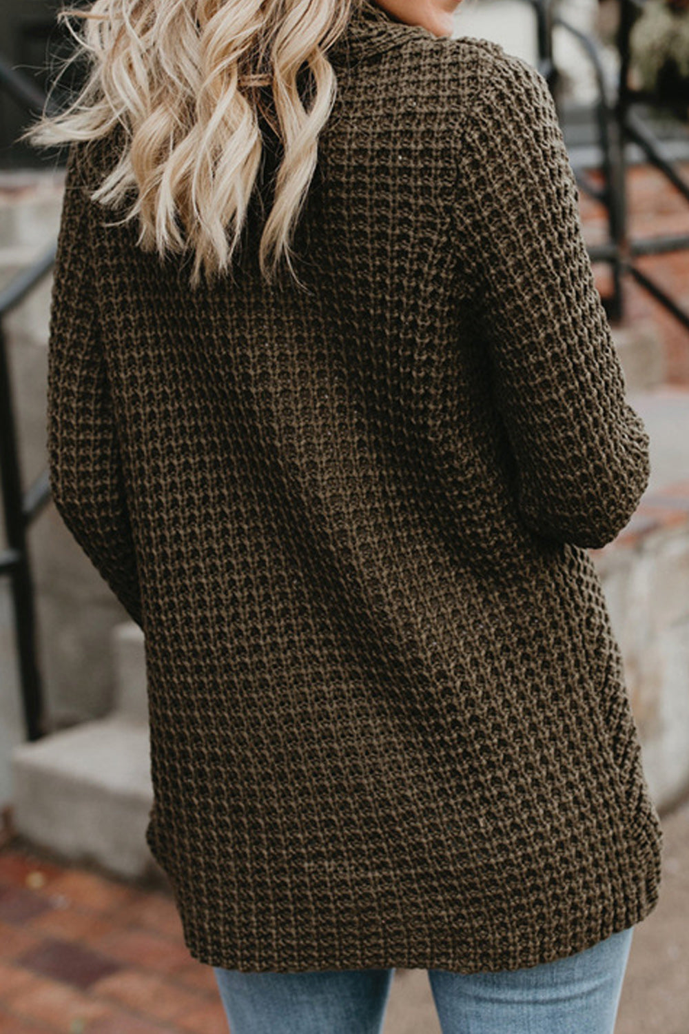 Women Classy High Collar Diagonal Button Cardigan