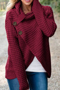Women Classy High Collar Diagonal Button Cardigan