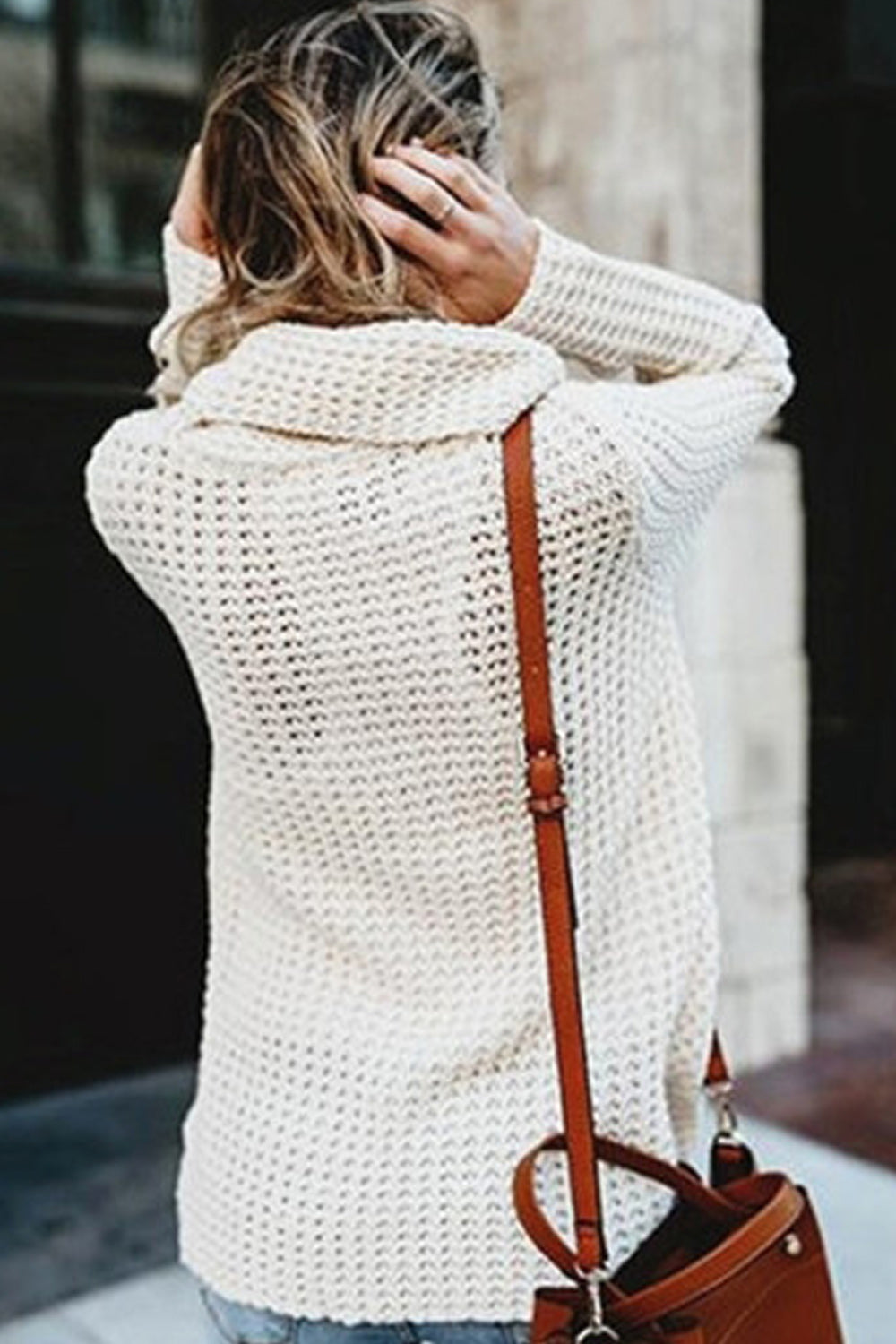 Women Classy High Collar Diagonal Button Cardigan