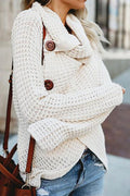 Women Classy High Collar Diagonal Button Cardigan