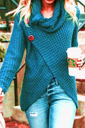 Women Classy High Collar Diagonal Button Cardigan