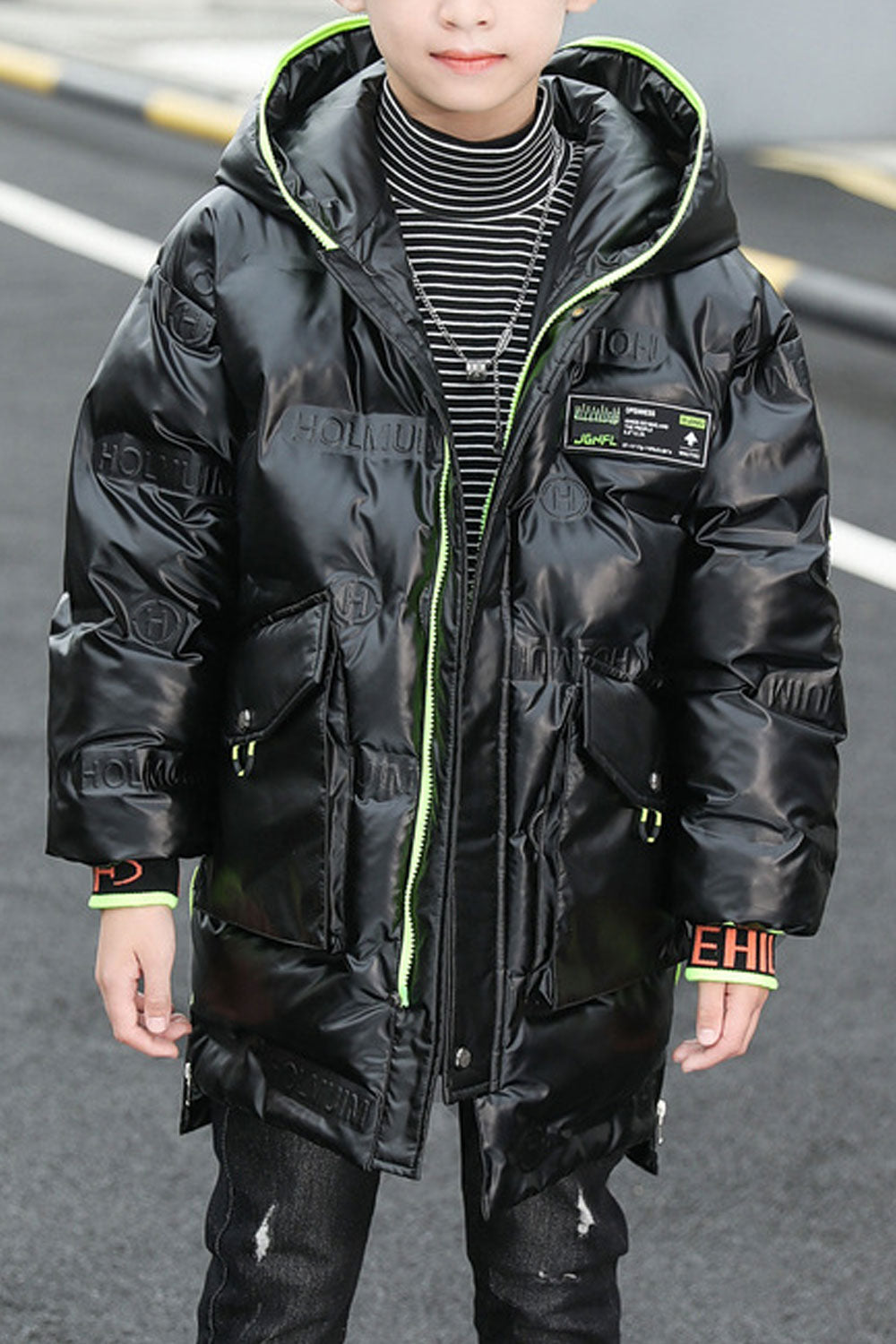 Kids Boys Long Silk Shining Padded Jacket
