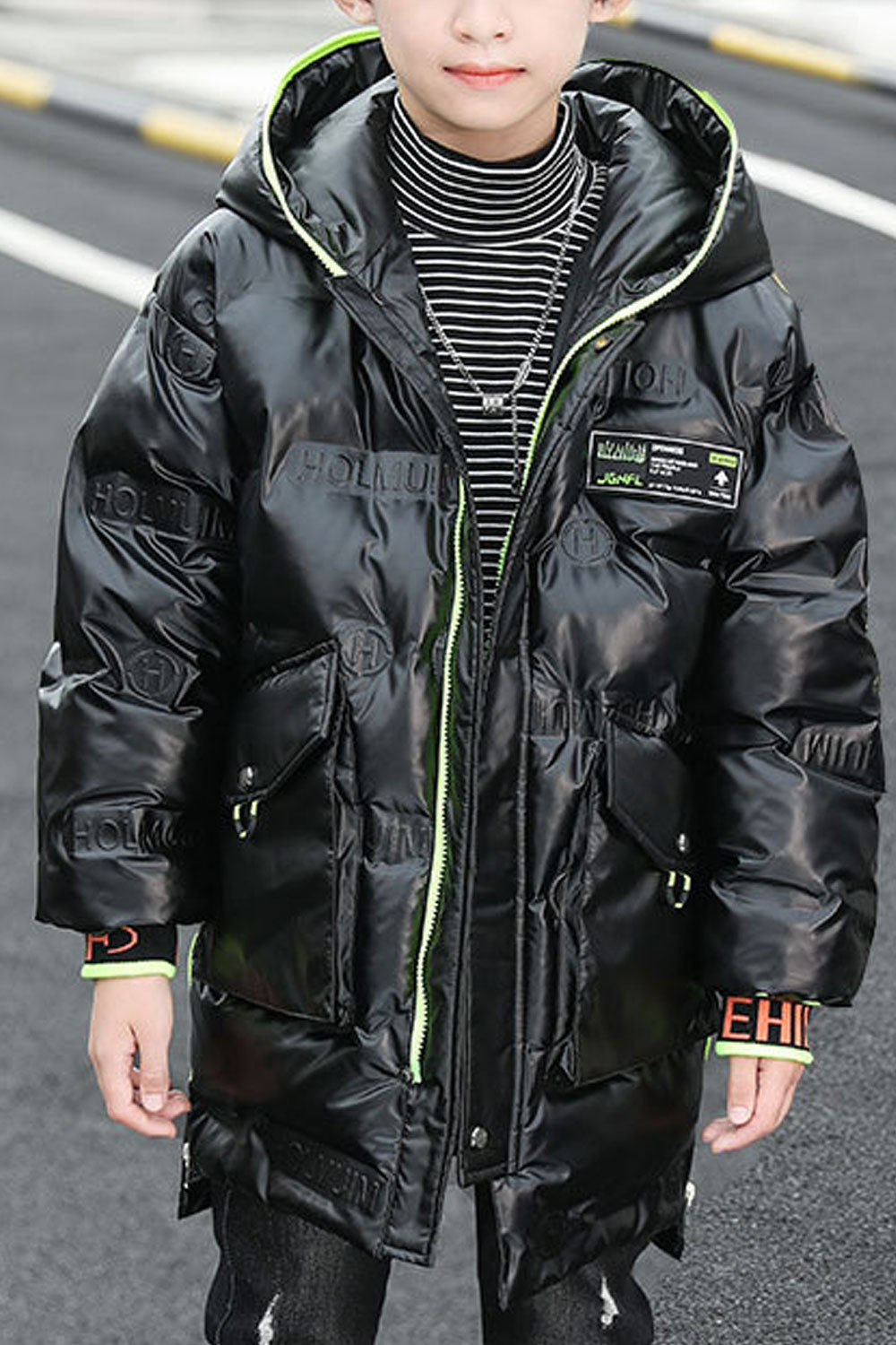 Kids Boys Long Silk Shining Padded Jacket
