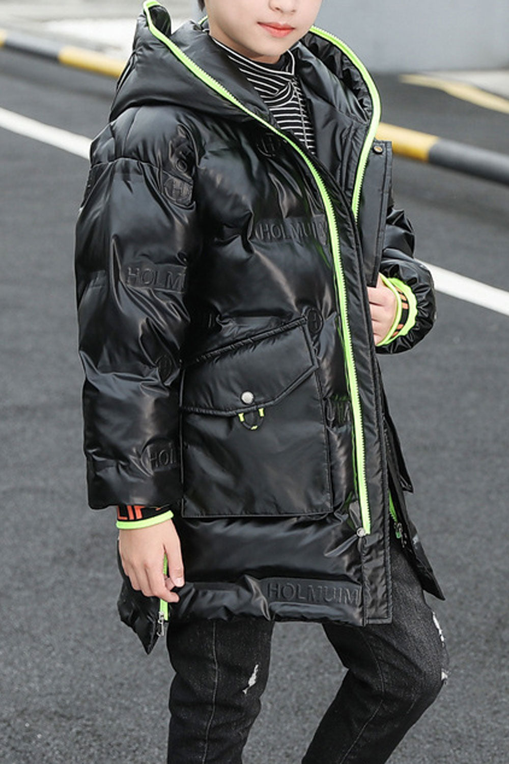 Kids Boys Long Silk Shining Padded Jacket