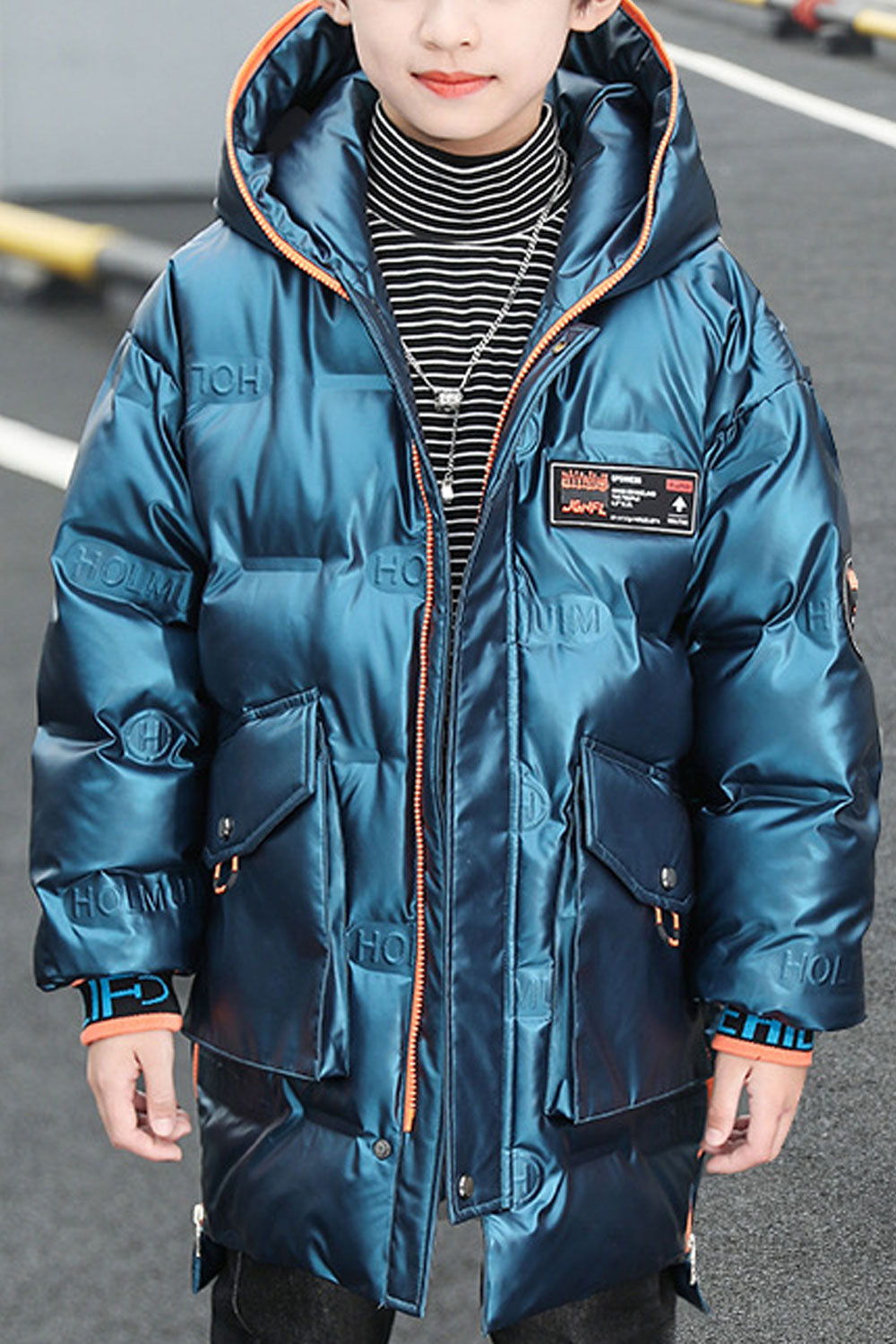 Kids Boys Long Silk Shining Padded Jacket