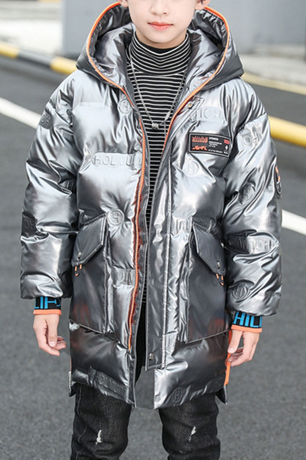 Kids Boys Long Silk Shining Padded Jacket