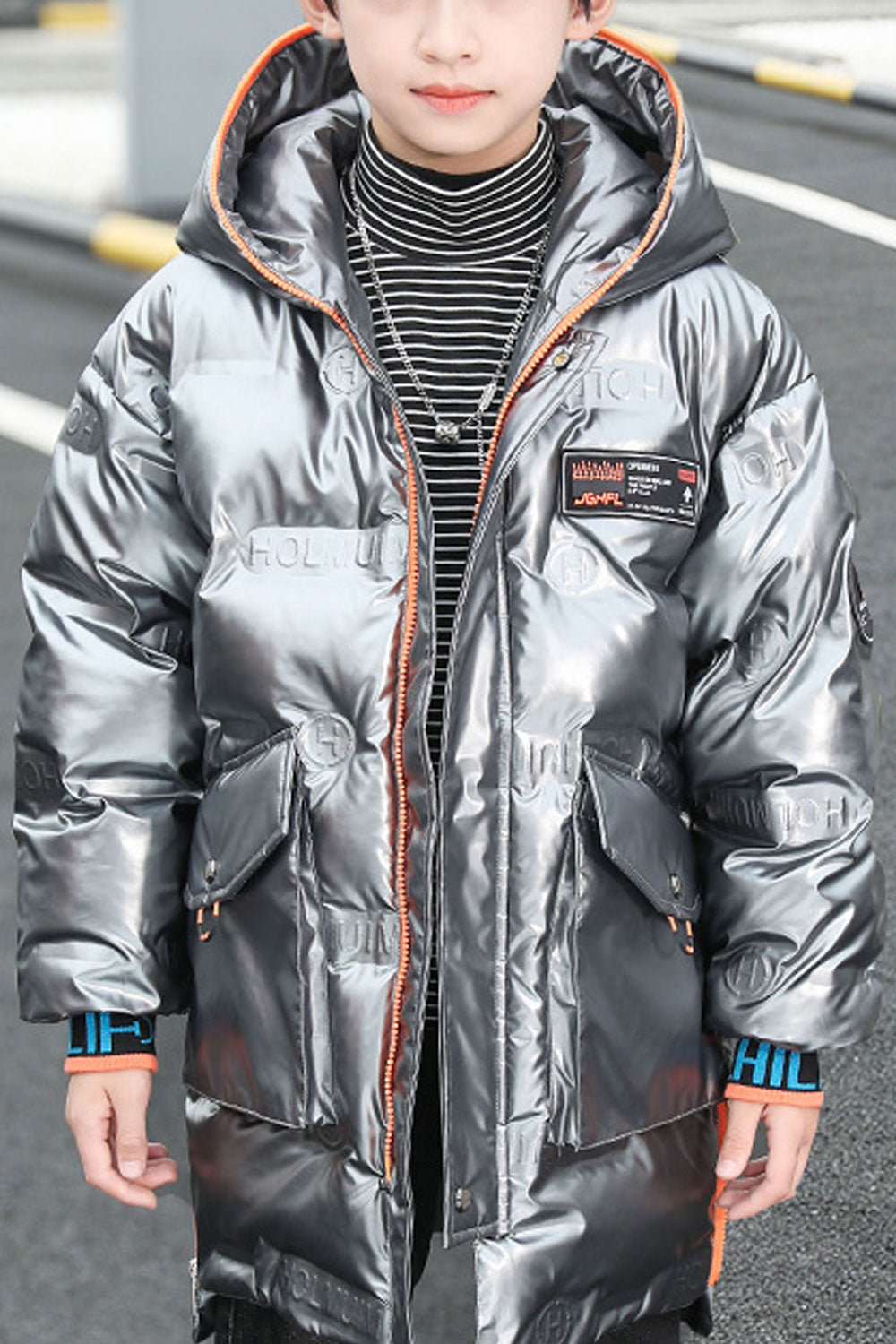 Kids Boys Long Silk Shining Padded Jacket