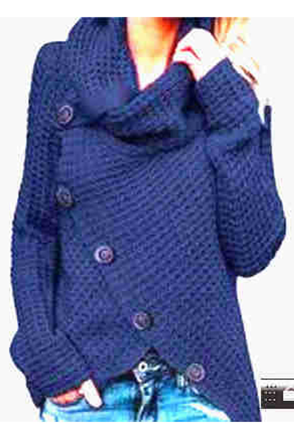 Women Classy High Collar Diagonal Button Cardigan