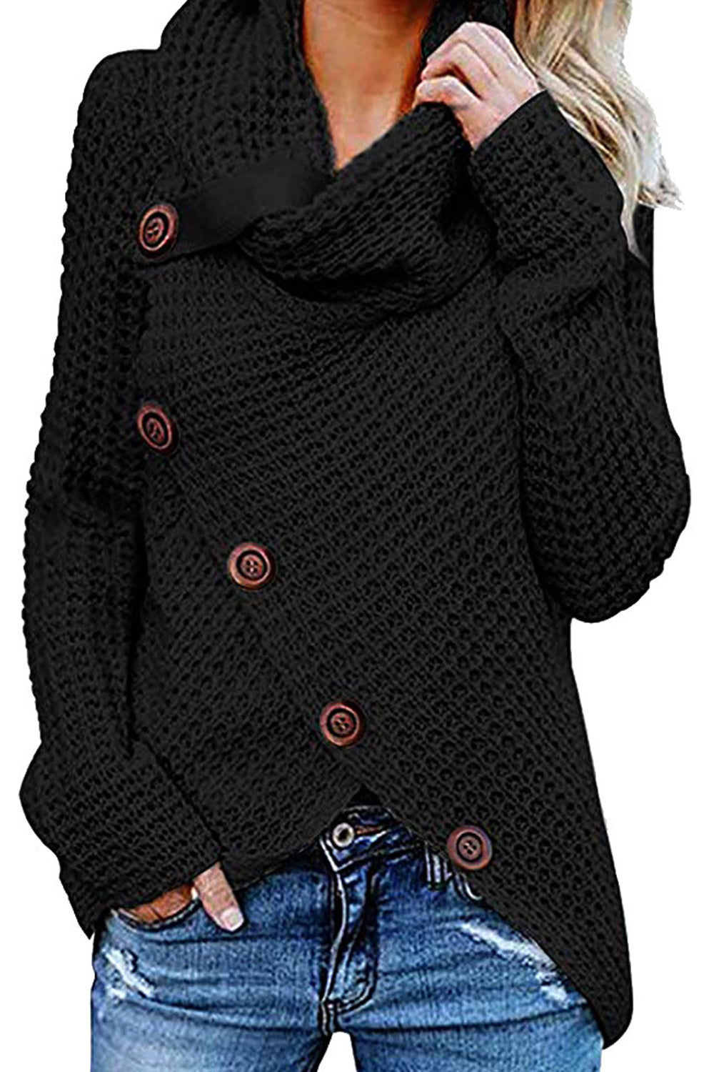 Women Classy High Collar Diagonal Button Cardigan