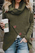 Women Classy High Collar Diagonal Button Cardigan