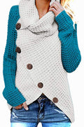 Women Classy High Collar Diagonal Button Cardigan