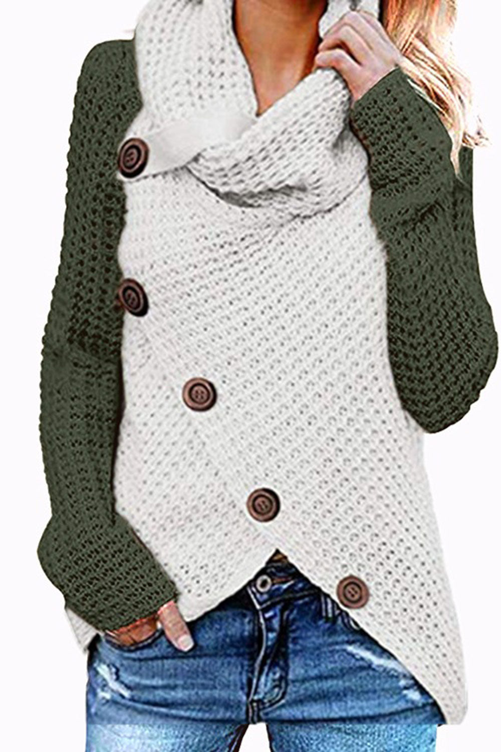 Women Classy High Collar Diagonal Button Cardigan
