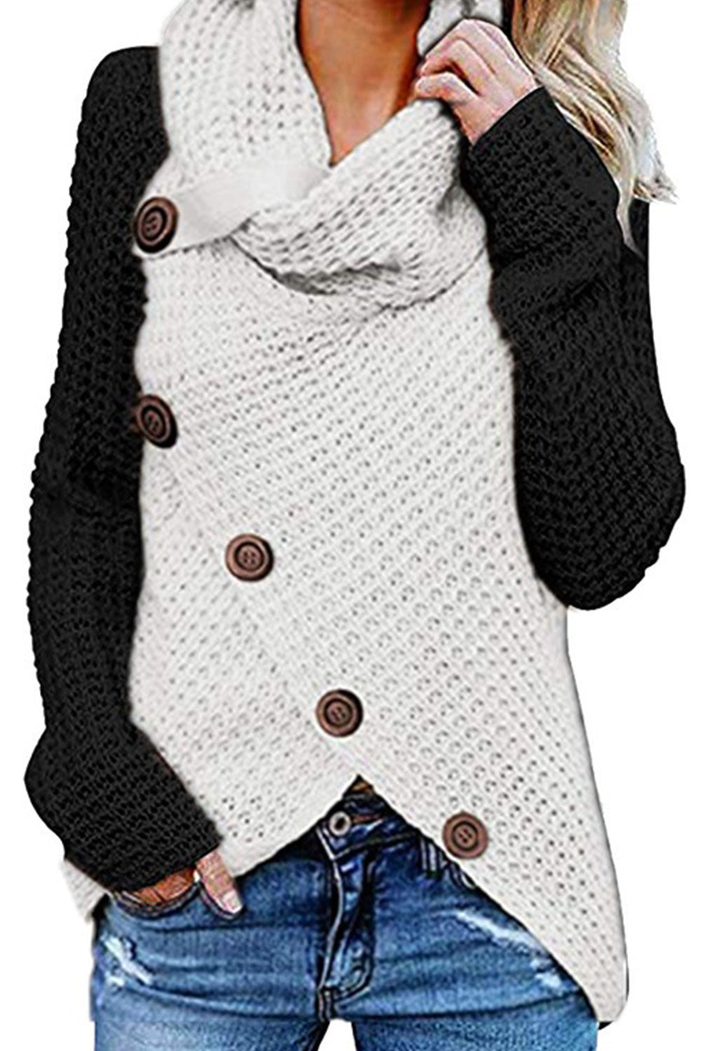 Women Classy High Collar Diagonal Button Cardigan