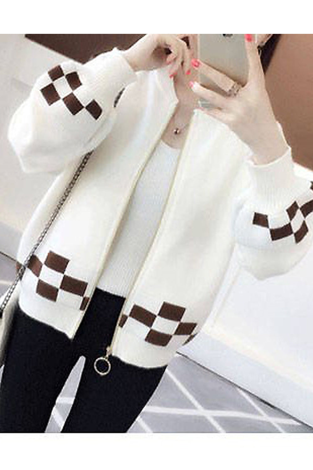 Women Charming Round Collar Zipper Cardigan
