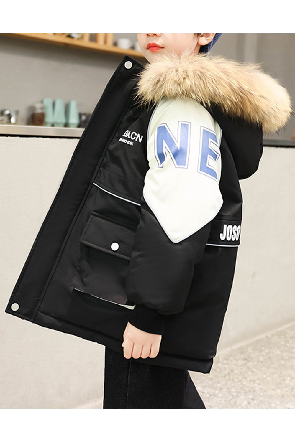 Kids Boys Side Big Square Pocket Padded Jacket